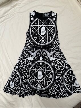 Killstar Black and White Occult Print Skater Dress